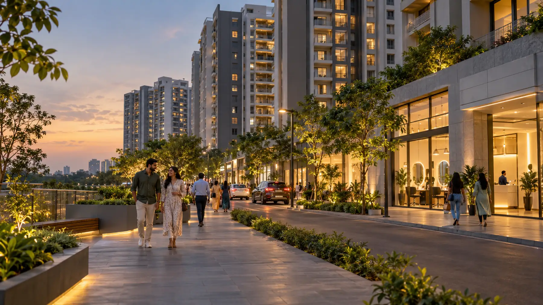 Illustrative evening residential street scene for Wakad, Pune