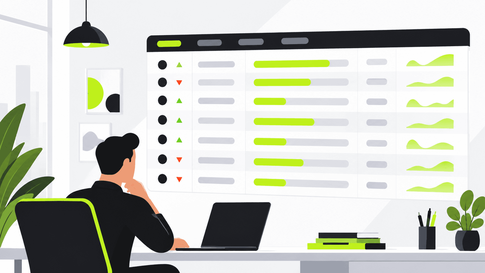 SEO ranking table with position markers and arrows