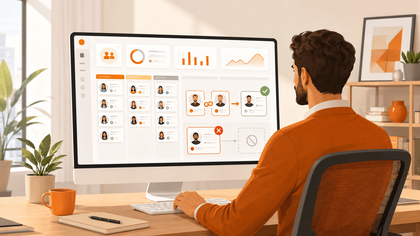 Real estate agent using CRM to manage leads, highlighting duplicate prevention.